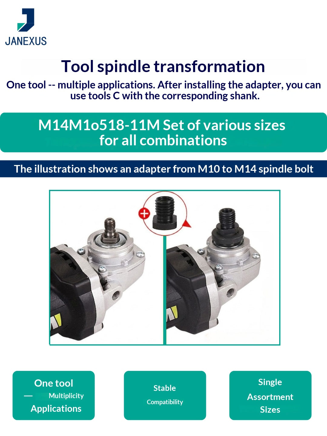 JANEXUS PRIME Angle Grinder Adapter — Heavy-Duty Steel Construction