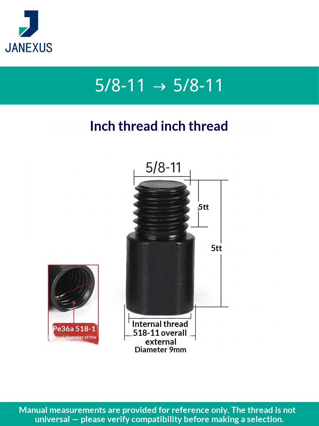 Angle Grinder Adapter 5/8" to 5/8" — Black Oxide Steel (3-Pack)