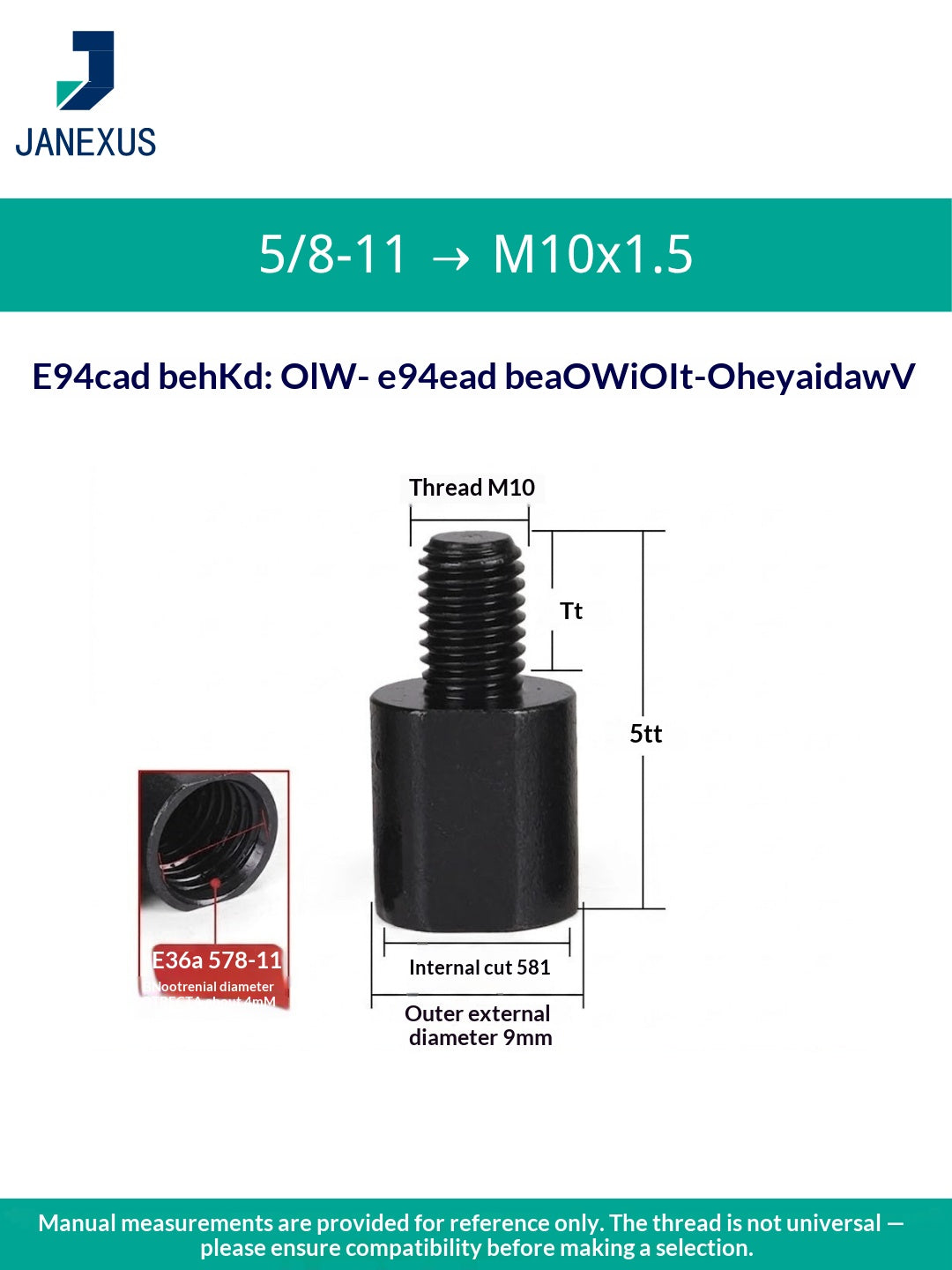 Angle Grinder Adapter 5/8" to M10 — Black Oxide Steel (3-Pack)