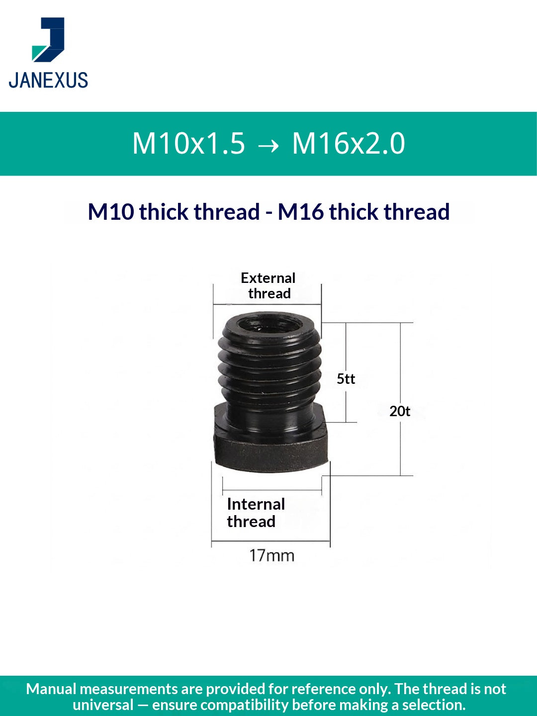 Angle Grinder Adapter M10 to M16 — Black Oxide Steel (3-Pack)