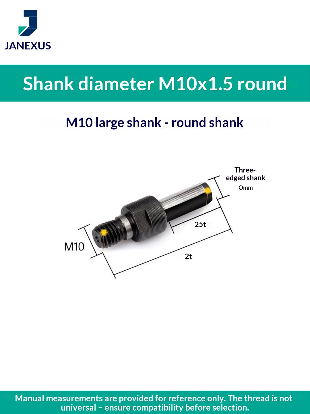 Angle Grinder Adapter M10 to Triangle 10mm Shank — Black Oxide Steel (3-Pack)