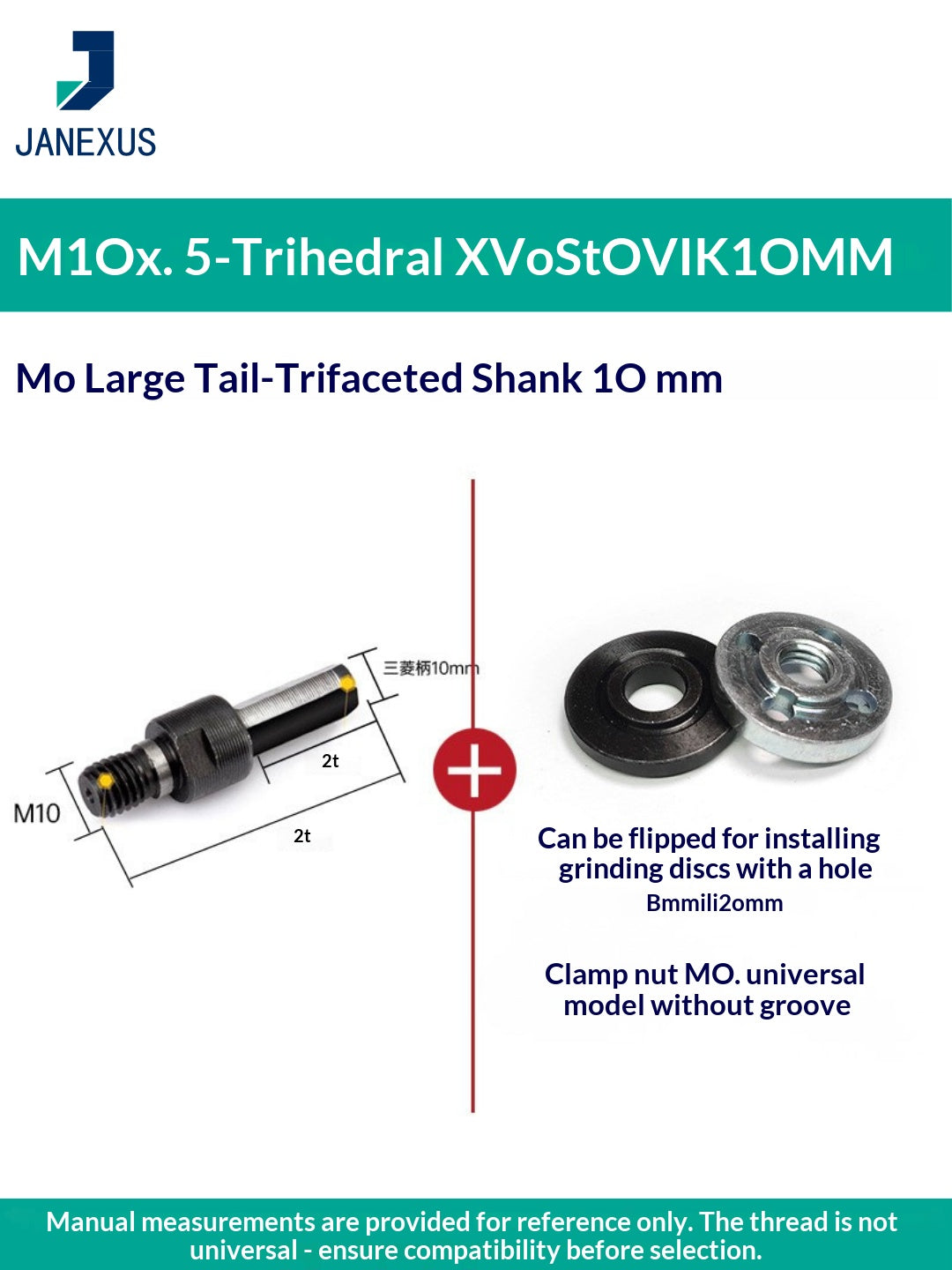 Angle Grinder Adapter M10 to Triangle 10mm Shank with M10 Nut — Black Oxide Steel (3-Pack)
