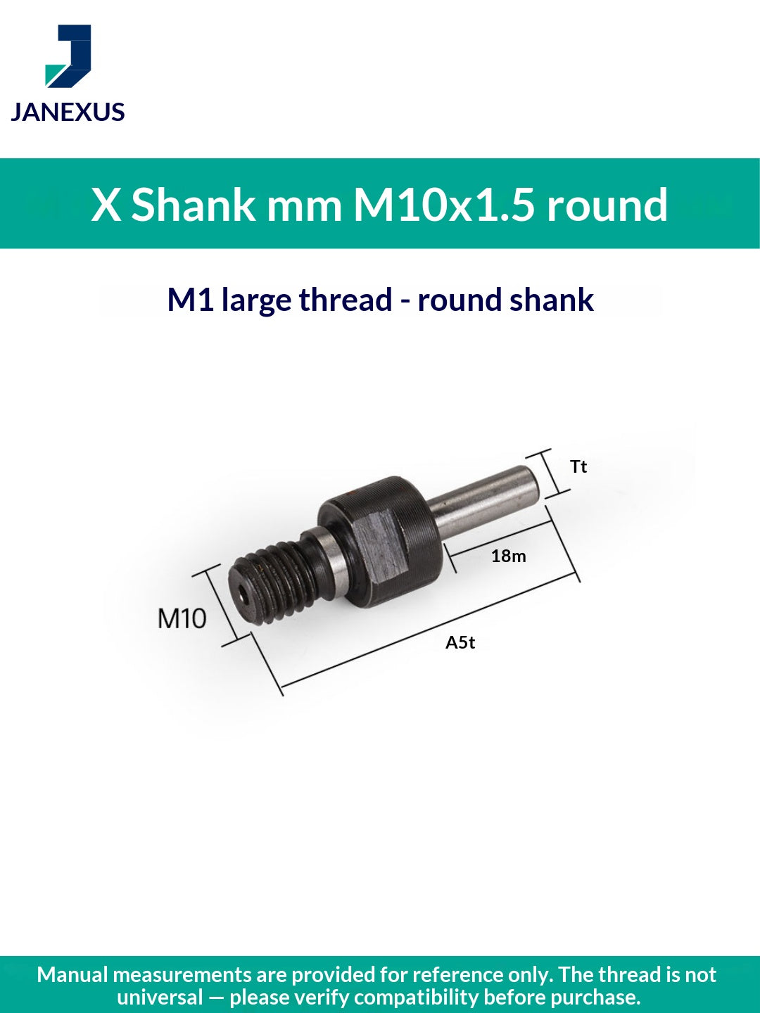 Angle Grinder Adapter M10 to Round 6mm Shank — Black Oxide Steel (3-Pack)