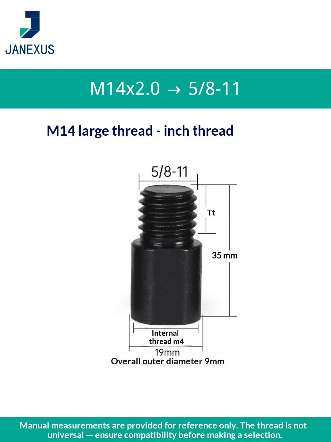 Angle Grinder Adapter M14 to 5/8" — Black Oxide Steel (3-Pack)