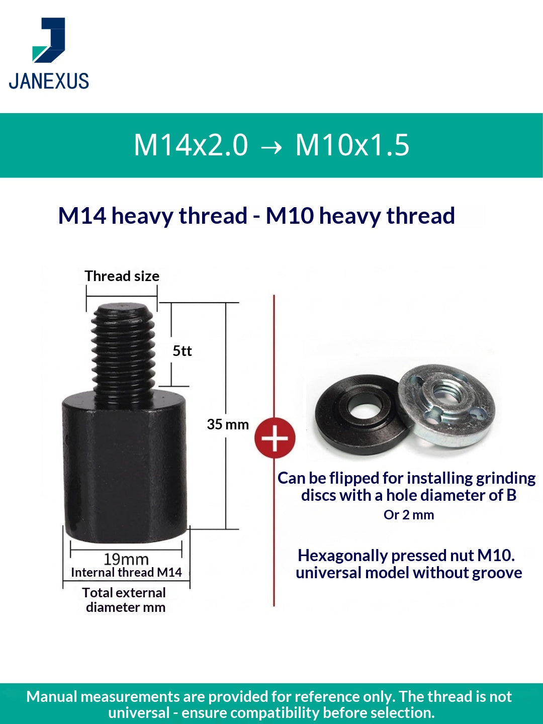 Angle Grinder Adapter M14 to M10 with Flat Nut — Black Oxide Steel (3-Pack)